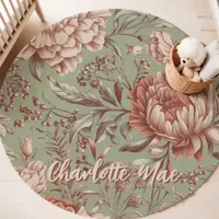 Vintage Floral Custom Name Nursery Rug