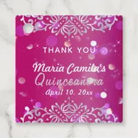 Magenta And Silver Elegant Shimmery Quinceañera Favor Tags