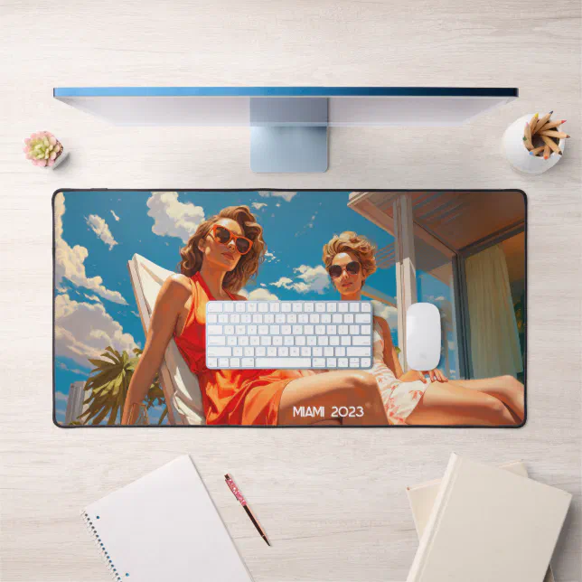 Pair of ladies on a Miami sun deck Desk Mat