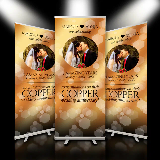 Elegant 7th 22nd 49th Copper Wedding Anniversary Retractable Banner