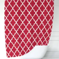 Red and White Moroccan Quatrefoil Shower Curtain