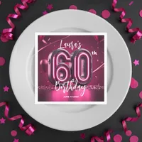 Chic Glam Vibrant Pink Neon Glow 60th Birthday Napkins