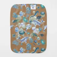 Under the Sea Blue Watercolor on brown | Baby Burp Cloth