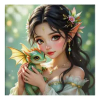 Pretty Elven Fairy & Dragon Ethereal Acrylic Print
