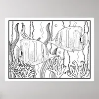 Tropical Aquarium Fish DIY Coloring Poster