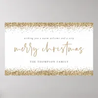 Merry Christmas Gold Glitter Name White Poster