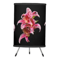 Elegant Pink Oriental Lilies Tripod Lamp