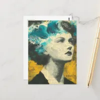Retro Woman Brain Waves mixed media Collage Postcard
