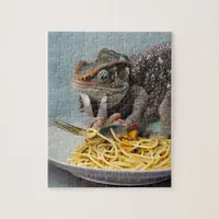 Chameleon Eating Spaghetti Jigsaw Puzzle