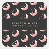 Celestial Rose Gold Crescent Moon Stars Pattern Square Sticker