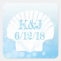 Blue and White Seashell Seaside Wedding Stickers