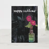 Grunge Birthday Flowers in Vase Card