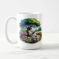 Girl Reading a Book under a Tree on a Relaxing Day Coffee Mug