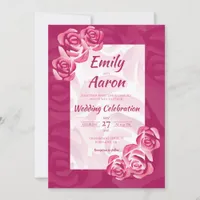 Fuchsia Rose Romantic Floral Watercolor Wedding Invitation