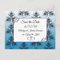 Black Black Damask Wedding Save the Date Postcard