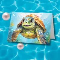 A Swimming Sea Turtle & Coloring Page Birthday Card