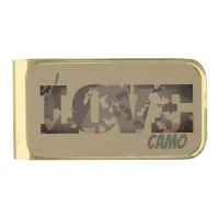 I Love Camouflage Green Brown | Gold Finish Money Clip