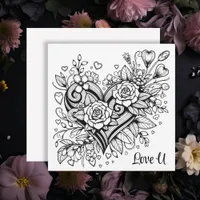 Pretty Heart and Flowers Love You | Coloring Page