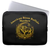 Bison Standing in a Floral Crescent Moon Design Laptop Sleeve