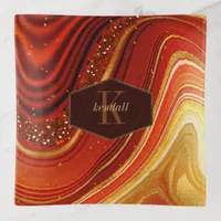 Abstract Agate Monogram Hot Orange ID827 Trinket Tray