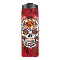 Sugar Skull Pink Red Roses Holidays Thermal Tumbler