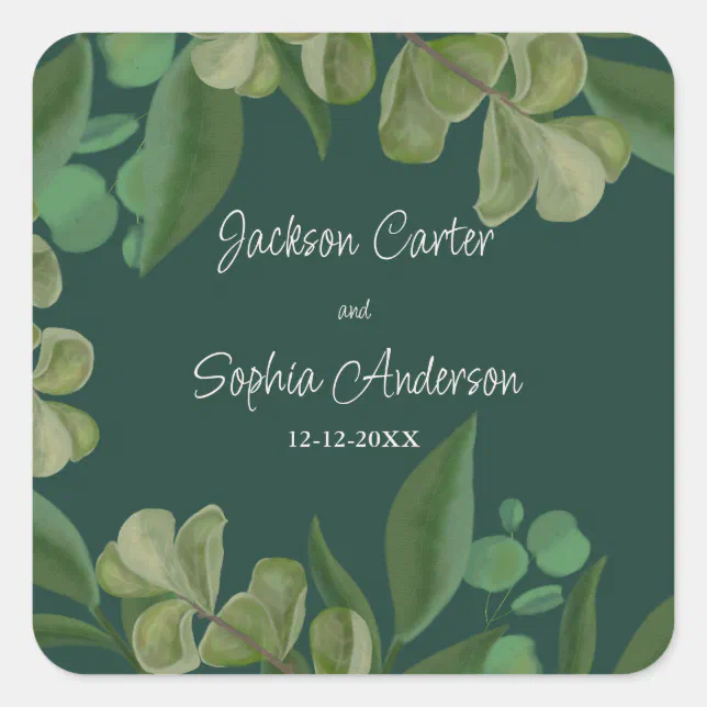 Emerald green Elegant rustic greenery leaves lush Square Sticker