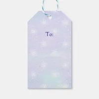 Winter Purple Blue Sky White Snowflakes Polka Dots Gift Tags