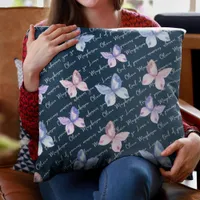 Inspirational Quote Butterflies Monogram Throw Pillow