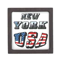 New York Picture and USA Flag Text Keepsake Box