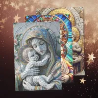 Virgin Mary and Baby Jesus | Mosaic Christmas Wrapping Paper Sheets