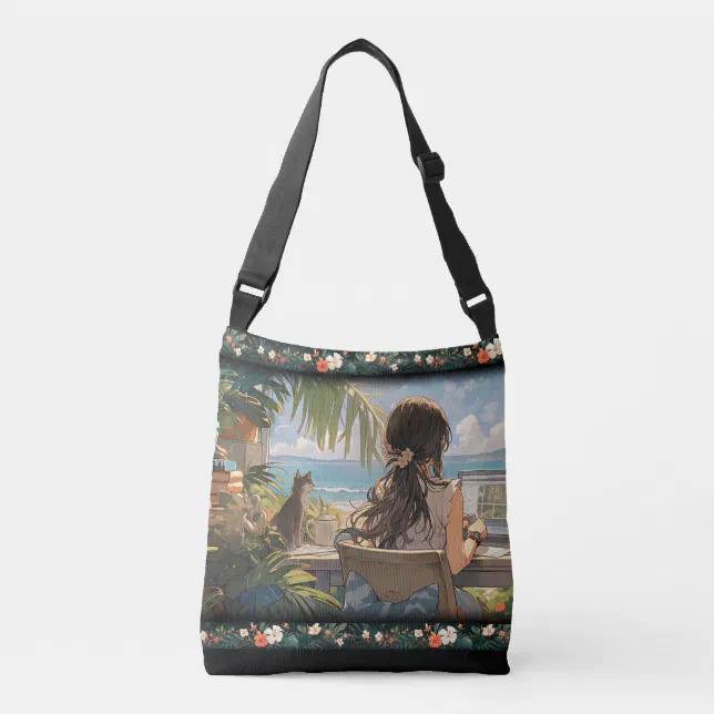  Anime office by the sea Crossbody Bag