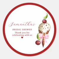 Pink Ice Cream Cherry Red Scooped Up Bridal Shower Classic Round Sticker