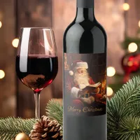 Vintage Santa Reading a Book Wine Label