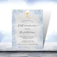 First communion silver blue boy invitation