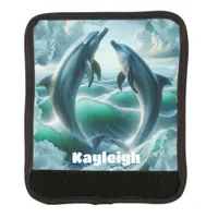 Monogram Blue Teal Dolphins Ocean | Luggage Handle Wrap