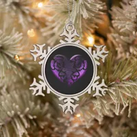 Filigree Goth Purple Heart Snowflake Pewter Christmas Ornament