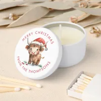 Cute Highland Cow Merry Christmas Name Mini Candle Favors