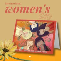 International Women's Day Art Orange Red  Holiday Card