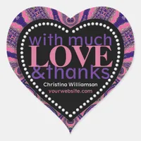 Pink & Purple much Love&Thanks Heart Shape Heart Sticker