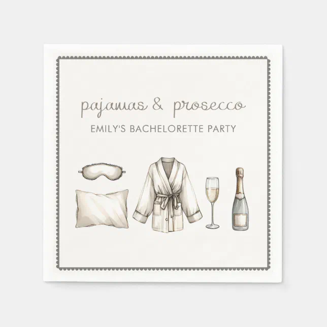 Pajamas & Prosecco Personalized Bachelorette Party Napkins