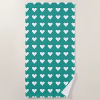 Love Teal Hearts Pattern Valentine Beach Towel