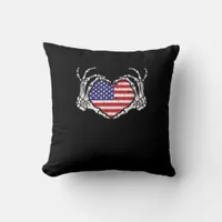 Skeleton Hand Heart 4th Of American Flag Patriotic Throw Pillow