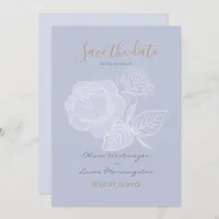 Gilded Rose Dusty Blue Watercolor Save the Date Invitation