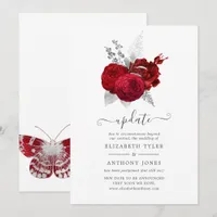 Red and Silver Vintage Rose Wedding Update Invitation