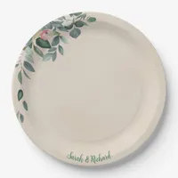 Blush Sage Floral Wedding  Paper Plates