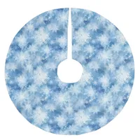 Blue with Snowflakes Watercolor Style Brushed Polyester Tree Skirt