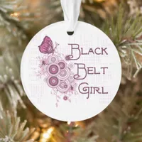 Pink Butterfly Martial Arts Black Belt Girl Ornament