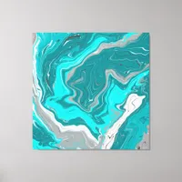 Turquoise and Teal Marble Fluid Art   Canvas Print
