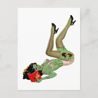 Halloween Retro Zombie Pinup in Pink Postcard
