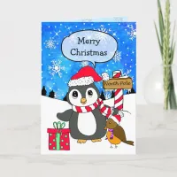 Sparking Stars Christmas Penguin Happy Holidays Card